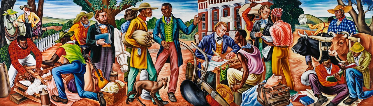 Hale Woodruff, "Opening Day at Talladega College" (1942), Oil on canvas, Collection of Savery Library, Talladega College, Talladega, Alabama