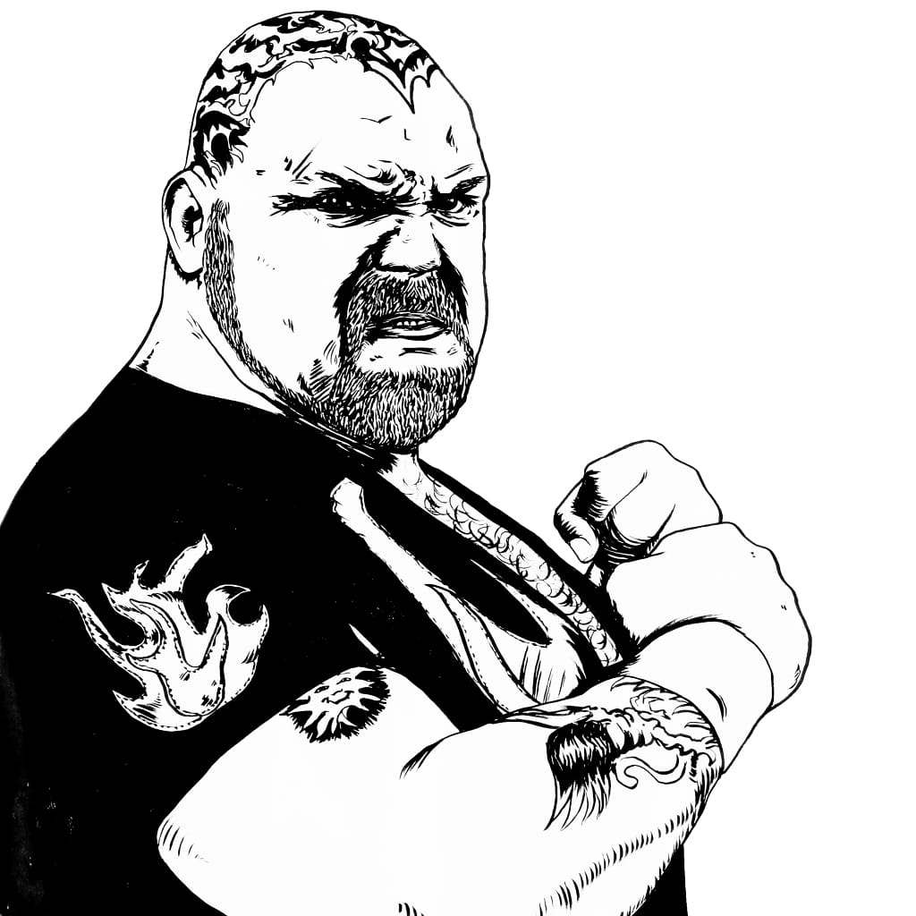 One of Adam Villicin's "dead wrestlers" on display in the zine room of LAABF