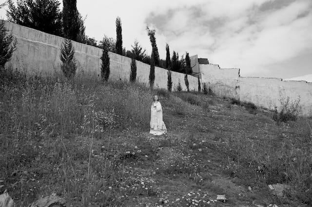 Smakieh, Jordan, April 2013; The Saint Mary statue in the village's cemetery.