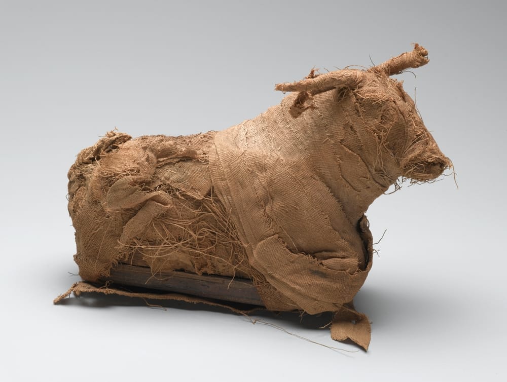 Model of a Bull. From Egypt. Third Intermediate Period, circa 1075-656 B.C.E. or Late Period, circa 664-332 B.C.E. Reeds, cloth, 5 11/16 x 2 7/8 x 9 7/16 in. (14.5 x 7.3 x 24 cm). Brooklyn Museum; Charles Edwin Wilbour Fund, 37.1381E