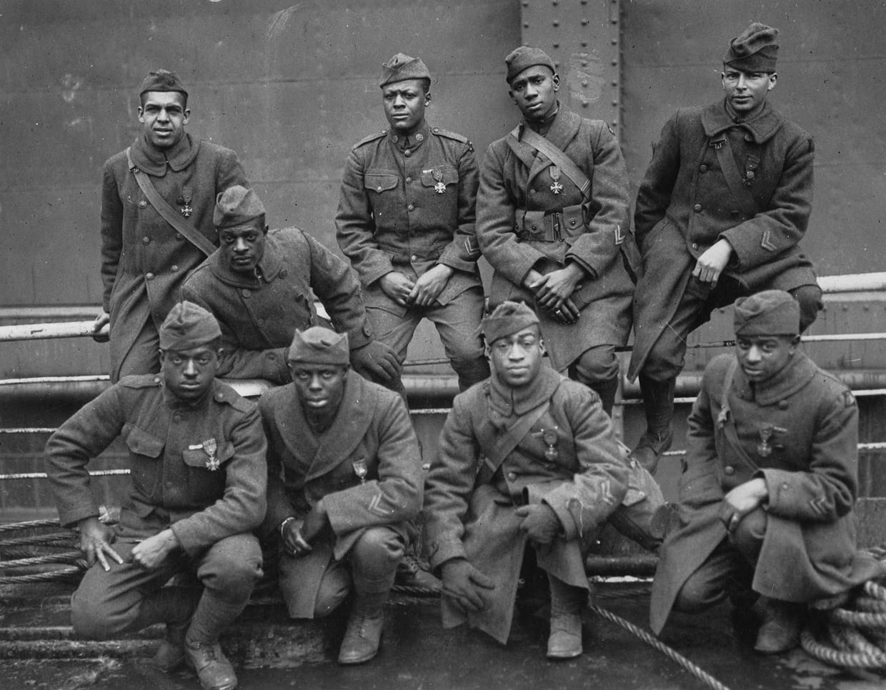 Black American soldiers who serving in World War I who were awarded the Croix de Guerre medal for “gallantry in action.” (source - http://en.wikipedia.org/wiki/Fayette_Avery_McKenzie#mediaviewer/File:369th_15th_New_York.jpg)