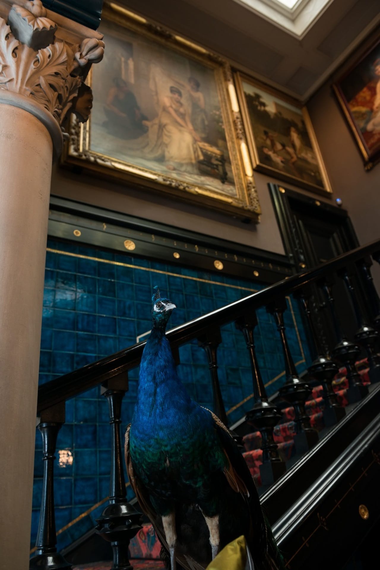 'A Victorian Obsession: The Pérez Simón Collection,' installation view of staircase, Leighton House Museum (photo by Todd-White Photography) (click to enlarge)