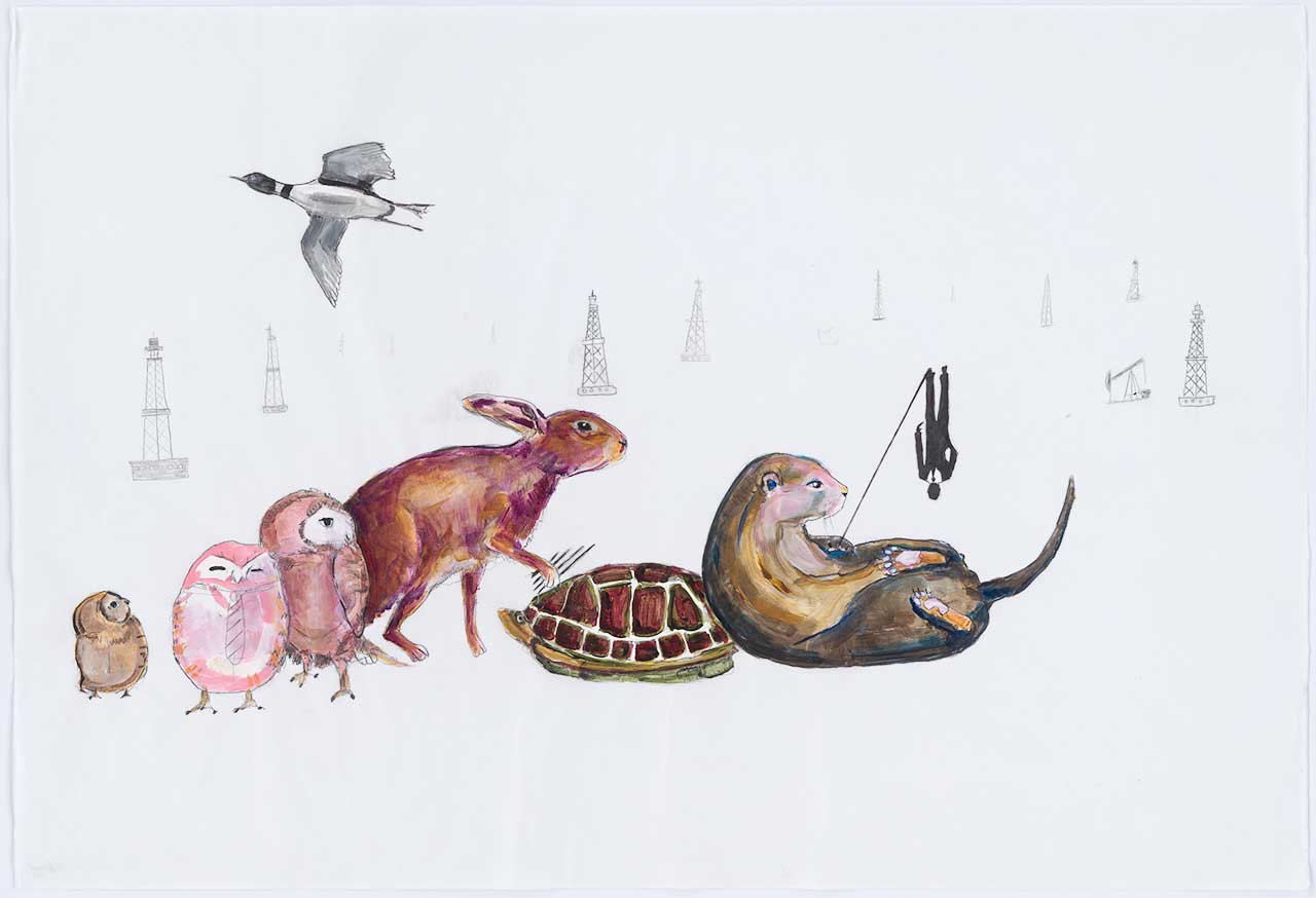 Julie Buffalohead, "If You Make This World Bad and Ugly" (2014), acrylic, ink, and graphite on mulberry paper, 25 1/8 x 36 ¾ in (courtesy Bockley Gallery)