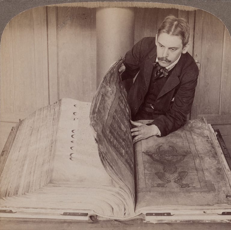 Half of a stereoscopic image of the Codex Gigas from 1906 (via National Library of Sweden)