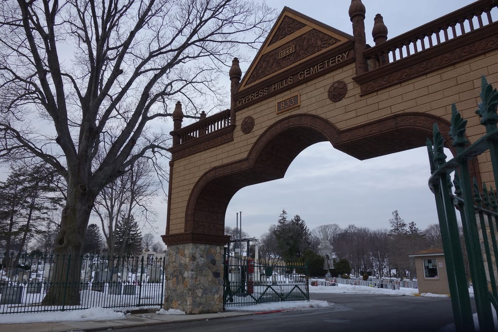 Entrance to Cypress Hills Cemetery (photograph by the author)