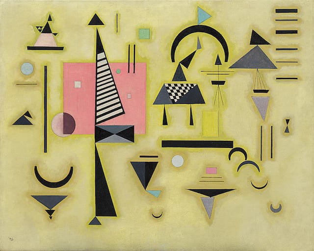 Wassily Kandinsky, "Decisive Pink" (1932), oil on canvas (Solomon R. Guggenheim Museum, New York, via WikiArt)