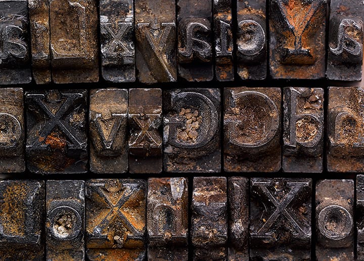 The Doves Type recovered from the River Thames (photograph by Sam Armstrong, via Typespec)