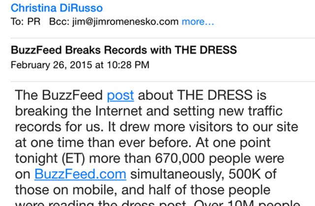 “THE DRESS” breaks BuzzFeed.com traffic records (Image via JimRomansco.com) 