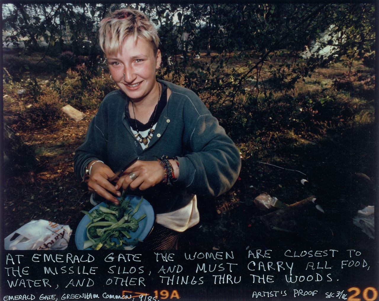 Susan Kleckner, "Untitled (At Emerald Gate...)", Greenham Common Silver Print Series (1984) (courtesy of the Susan Kleckner Archive, Special Collections and University Archives, W.E.B. Du Bois Library, University of Massachusetts Amherst