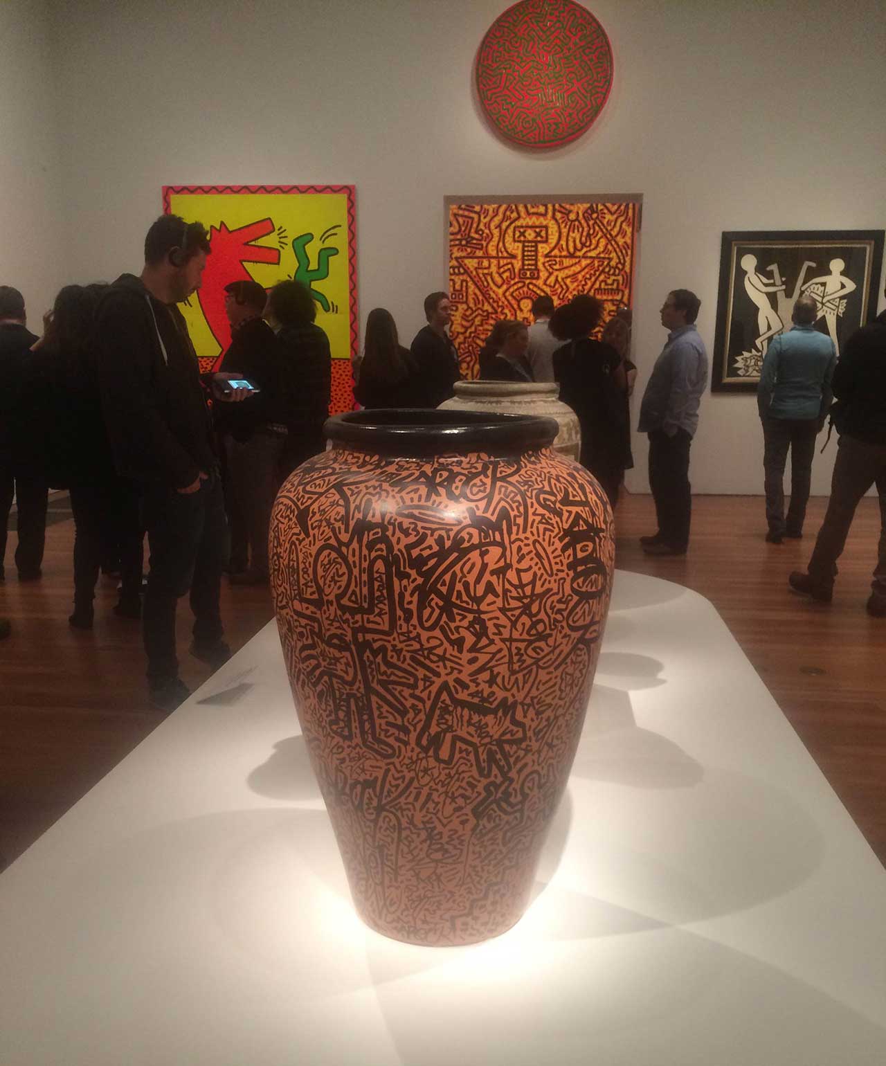 Installation view, 'Keith Haring: The Political Line' at the de Young Museum (all photos by the author for Hyperallergic unless otherwise noted)