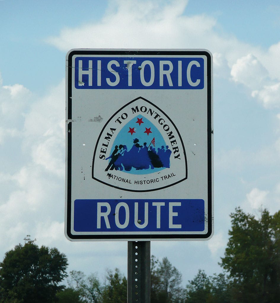 Selma to Montgomery National Historic Trail sign (photograph by PD, via Wikimedia)