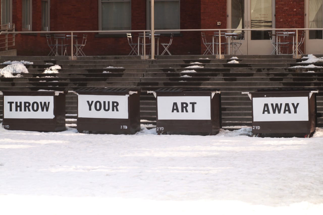 Throw away your precious art at Bob and Roberta Smith's 'Art Amnesty' at MoMA PS1 (all photos by the author for Hyperallergic)