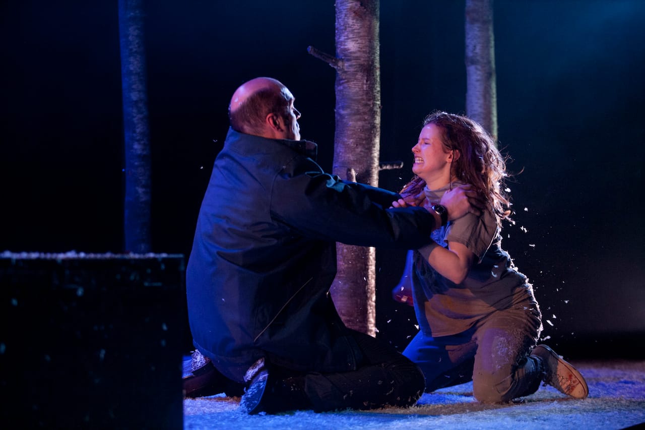 Gavin Kean as Halmberg, the police commissioner; and Rebecca Benson as Eli in ‘Let the Right One In’ at St. Ann’s Warehouse (photograph by Pavel Antonov)