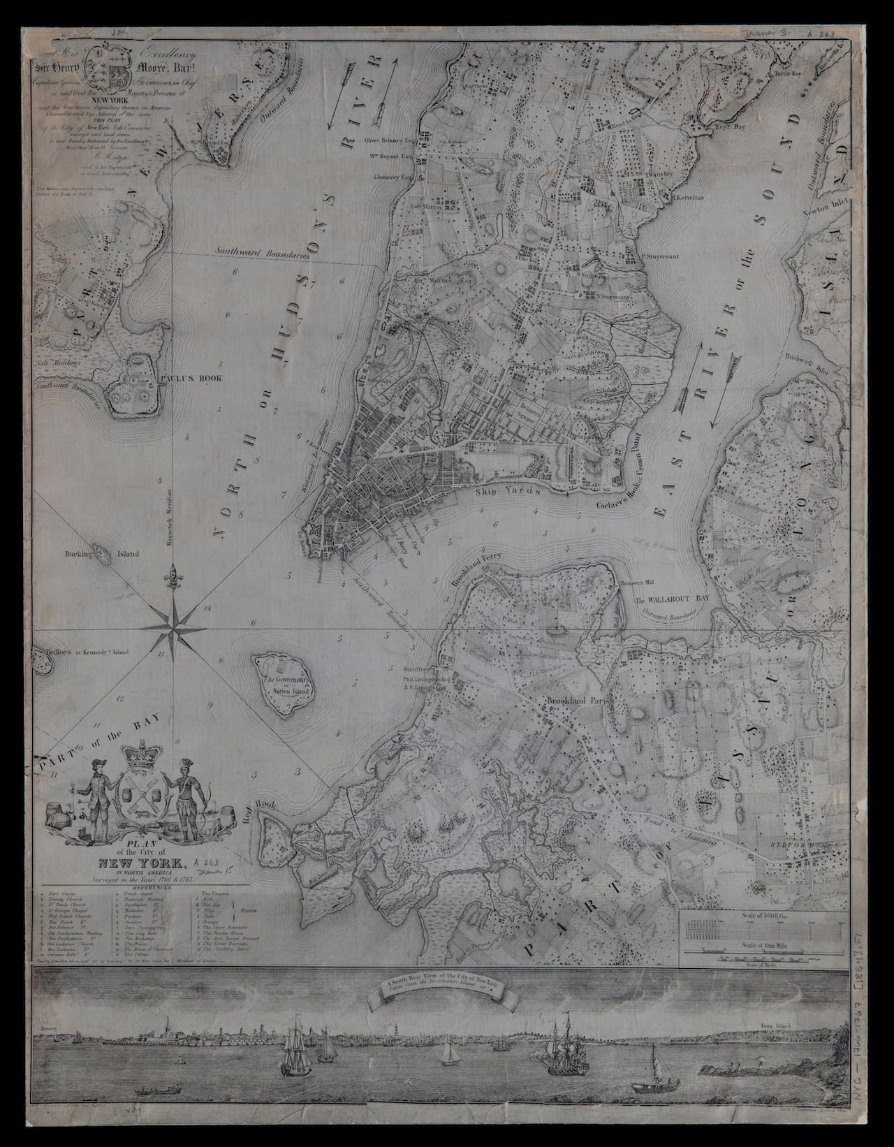 With Bejar: Plan of the City of New York in North America, Surveyed in the Years 1766 & 1767, Bernard Ratzer, Thomas Kitchin, 1854; Flat Maps 1766-1767 (1854).fl; Brooklyn Historical Society.