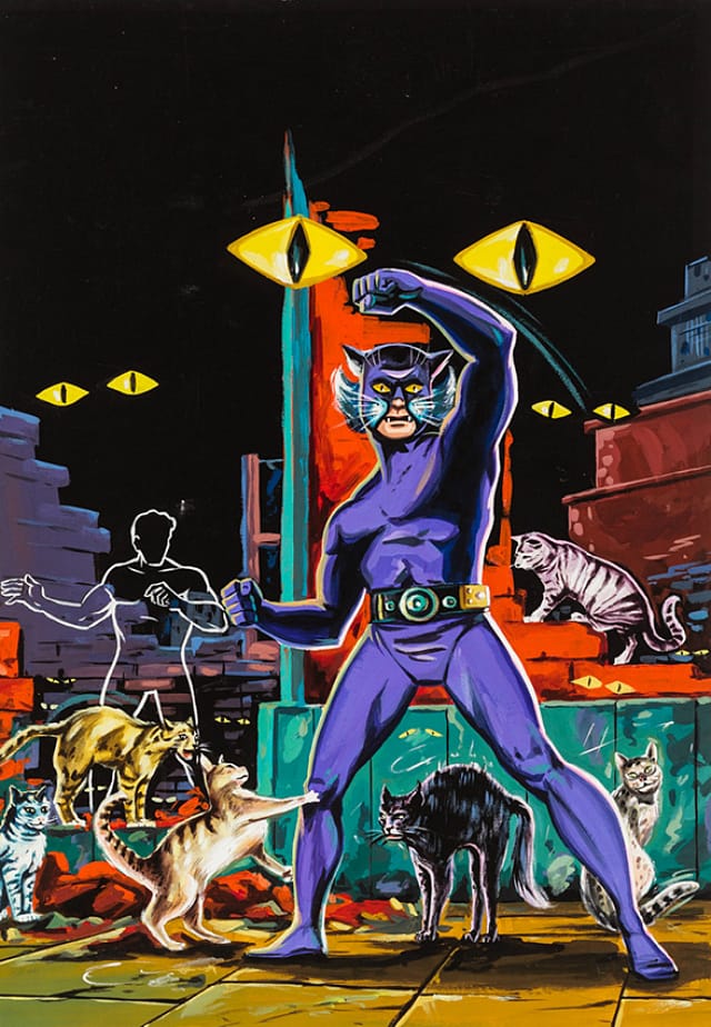 "Untitled" (Cat Man) (1960-75), tempera on illustration board, 15 x 11 in, 38.1 x 27.94 cm.