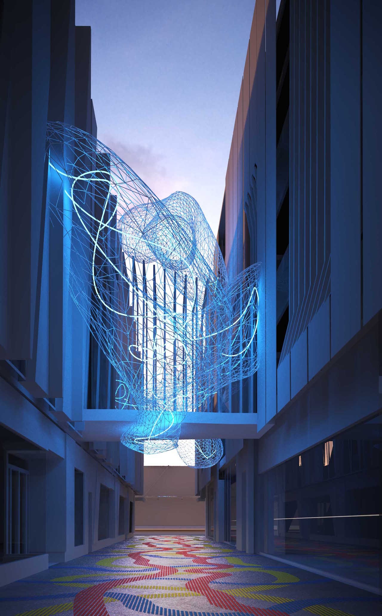 A rendering of View of Gregor Kregar, Sara Hughes, and Davor Popadich's "Transit Cloud" installation (photo courtesy the artists) (click to enlarge)