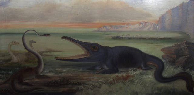 Benjamin Waterhouse Hawkins, Early Jurassic Marine Reptiles, 1876. Oil Canvas. (Image courtesy of Princeton University Art Museum.)