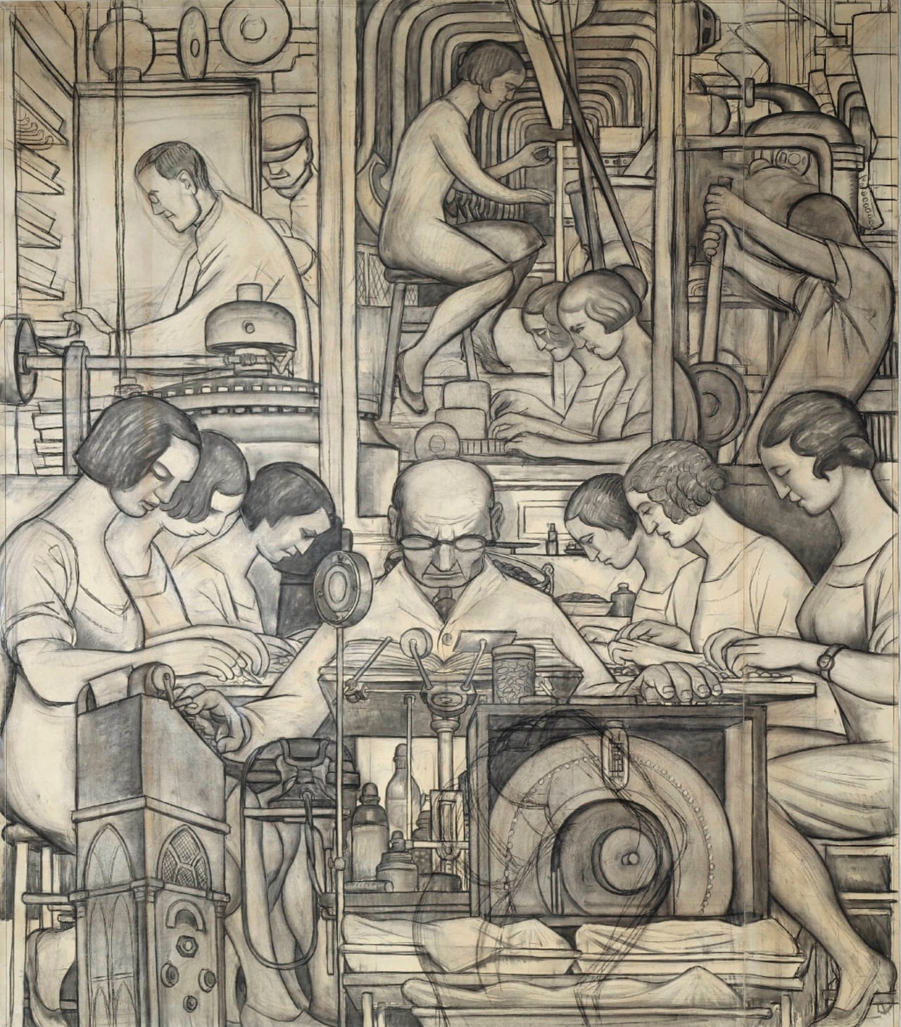 Preparatory Drawing for Pharmaceutics (Detroit Industry south wall), Diego Rivera, 1932