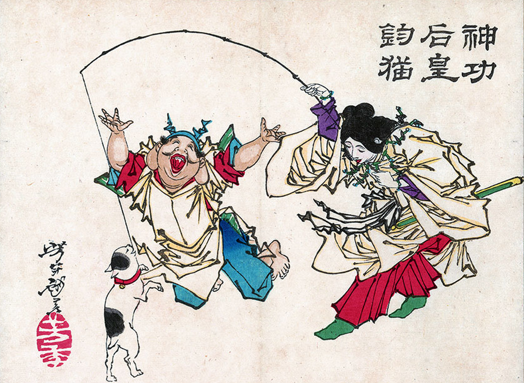 Tsukioka Yoshitoshi, "Empress Jingu Fishing for a Cat" (1882)