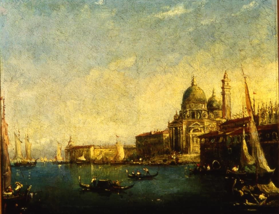 "Church of Santa Maria Della Salute," a painting after Francesco Guardi, was stolen from University of Toronto's Trinity College between January 30 and February 10. (image courtesy Toronto Police Service)
