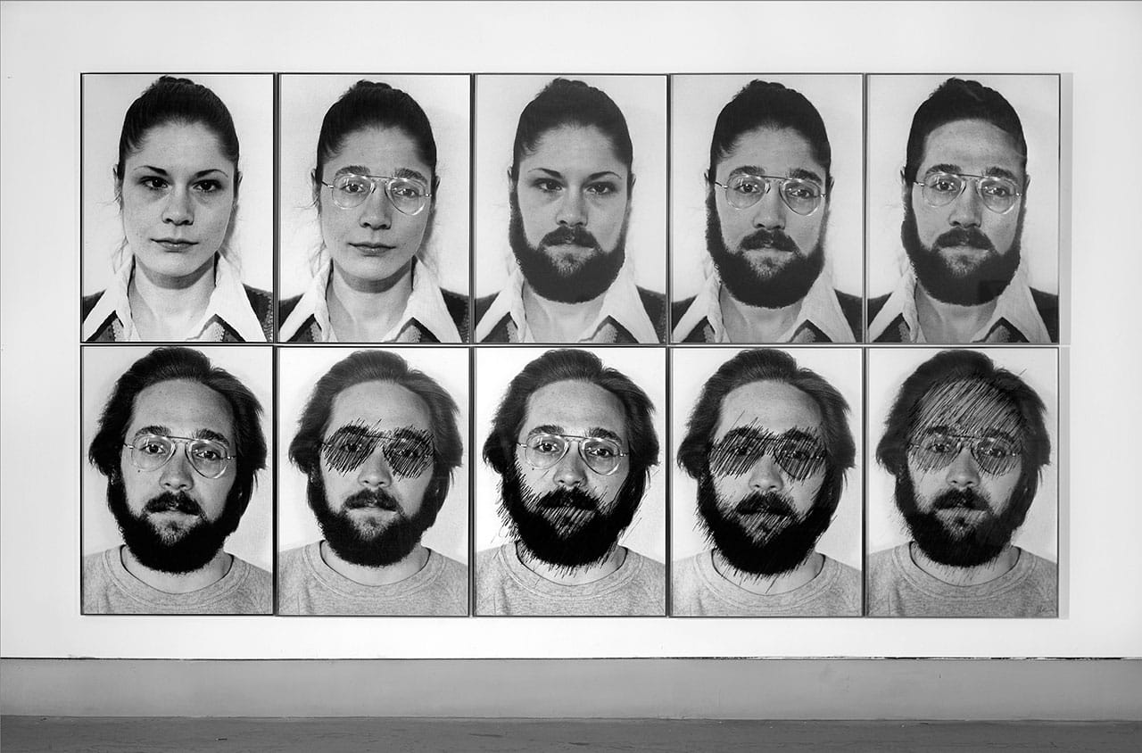 Suzy Lake, "Suzy Lake as Gary William Smith" (1973–74), 10 gelatin silver prints, 94 x 67.3 cm each, collection of the artist (courtesy Georgia Scherman Projects, Toronto)