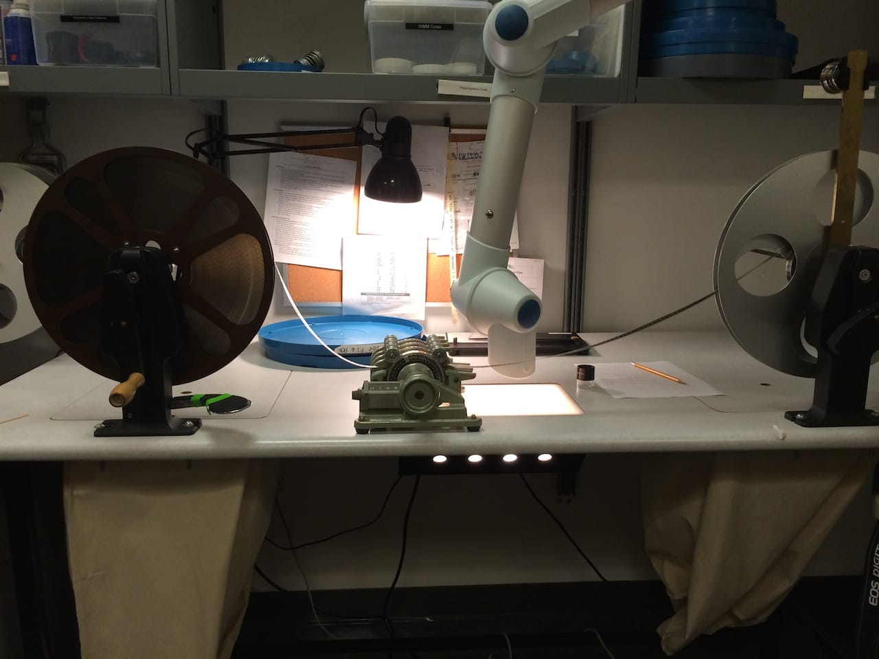 Inspecting 'The Grim Game' in NYU's film preservation lab (courtesy Kimberley Tarr)