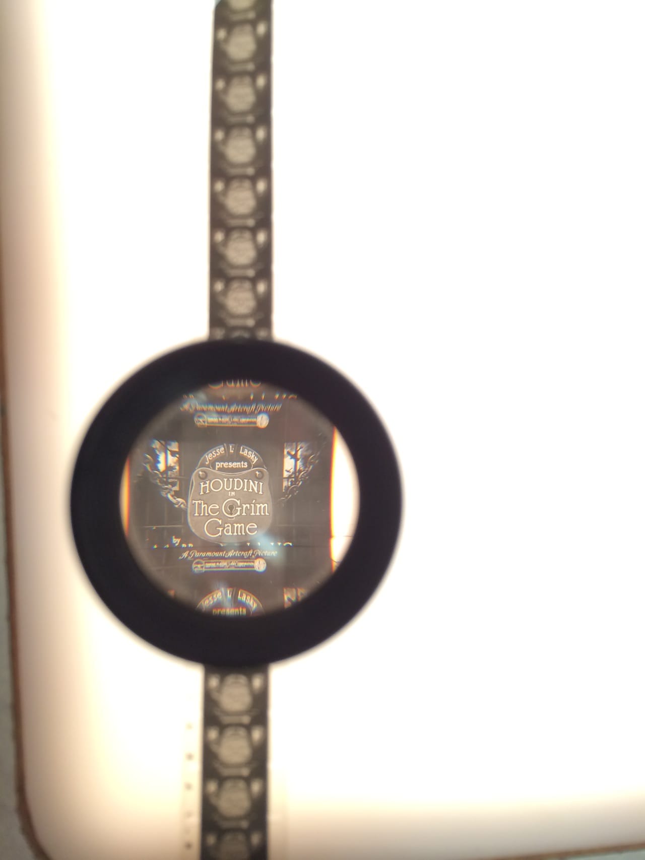 Inspecting 'The Grim Game' in NYU's film preservation lab (courtesy Kimberley Tarr)