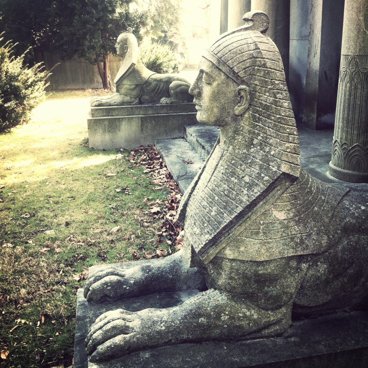 Sphinxes at Woodlawn Cemetery in the Bronx (all photos by the author for Hyperallergic)