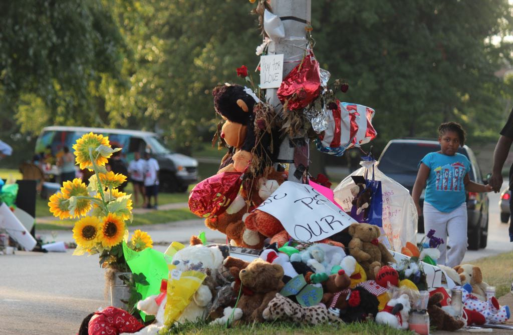 A memorial for Michael Brown in Ferguson, Missouri (photo via Wikimedia Commons)