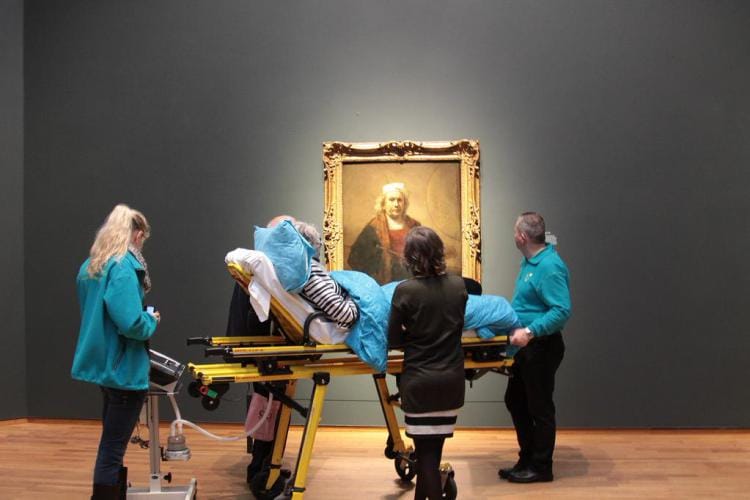 A terminally-ill woman views a painting by Rijksmuseum as her last wish (courtesy Stichting Ambulance Wens)