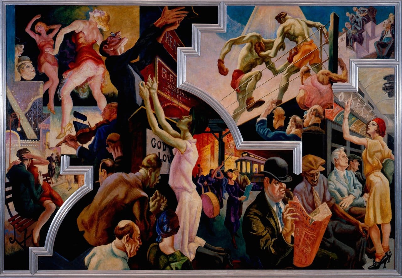 Thomas Hart Benton (American, 1889-1975) City Activities with Subway from America Today, 1930–31 Mural cycle consisting of ten panels Egg tempera with oil glazing over Permalba on a gesso ground on linen mounted to wood panels with a honeycomb interior