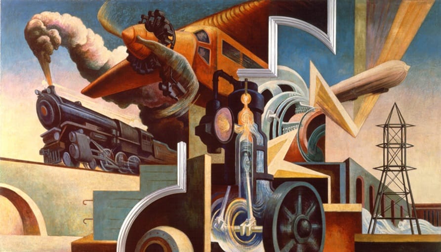 Thomas Hart Benton (American, 1889-1975) Instruments of Power from America Today, 1930–31 Mural cycle consisting of ten panels Egg tempera with oil glazing over Permalba on a gesso ground on linen mounted to wood panels with a honeycomb interior