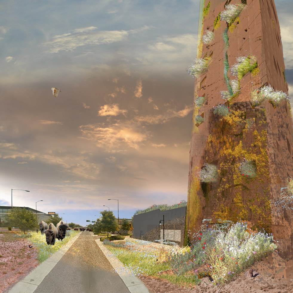 Rendering of Jared Winchester and Cory Alexander Greenfield's "Wilding Towers" (2014) proposal (© 2014 Winchester and Greenfield)