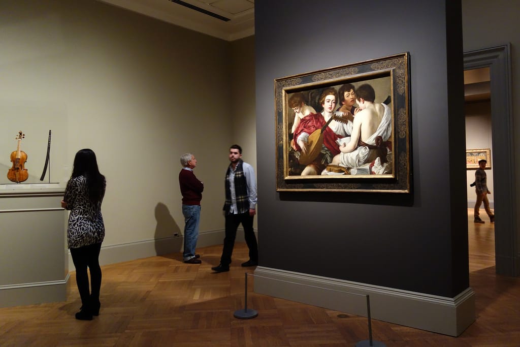 Caravaggio (Michelangelo Merisi) (Italian, Milan or Caravaggio 1571–1610 Porto Ercole) The Musicians Ca. 1595 Oil on canvas, 36 1/4 x 46 5/8 in. (92.1 x 118.4 cm)