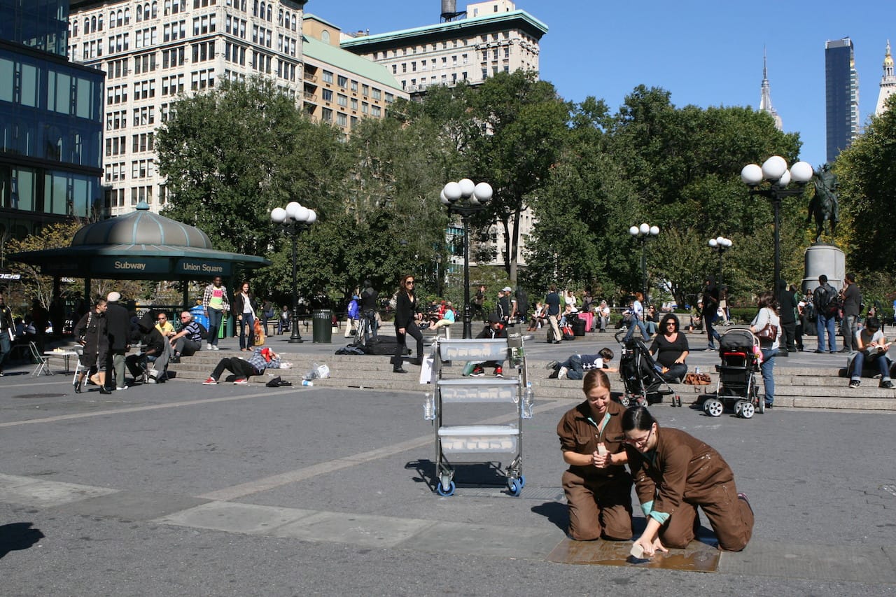 Liene Bosquê and Nicole Seisler, "14th Street Walk" (2010 Art In Odd Places Festival) (photo by Philipp Muller)