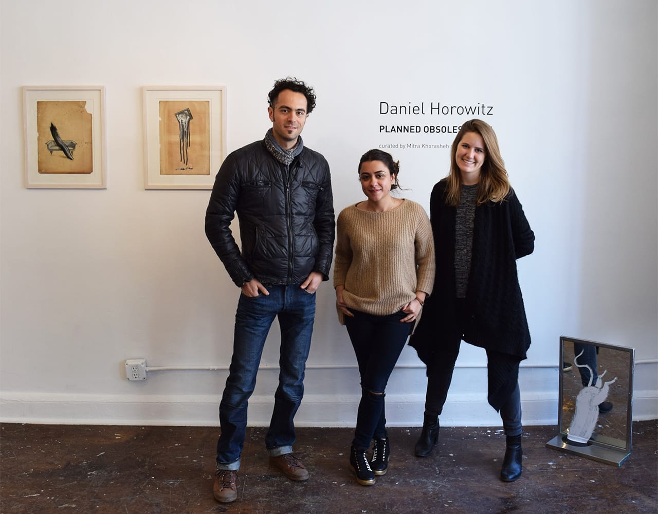 artist Daniel Horowitz with Department of Signs and Symbols co-founders Elise Herget (right) and Mitra Khorasheh (center)