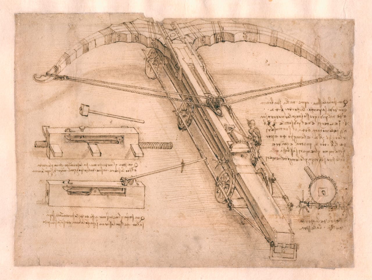 Drawing of a giant crossbow by Leonardo da Vinci (Circa 1485–92)
