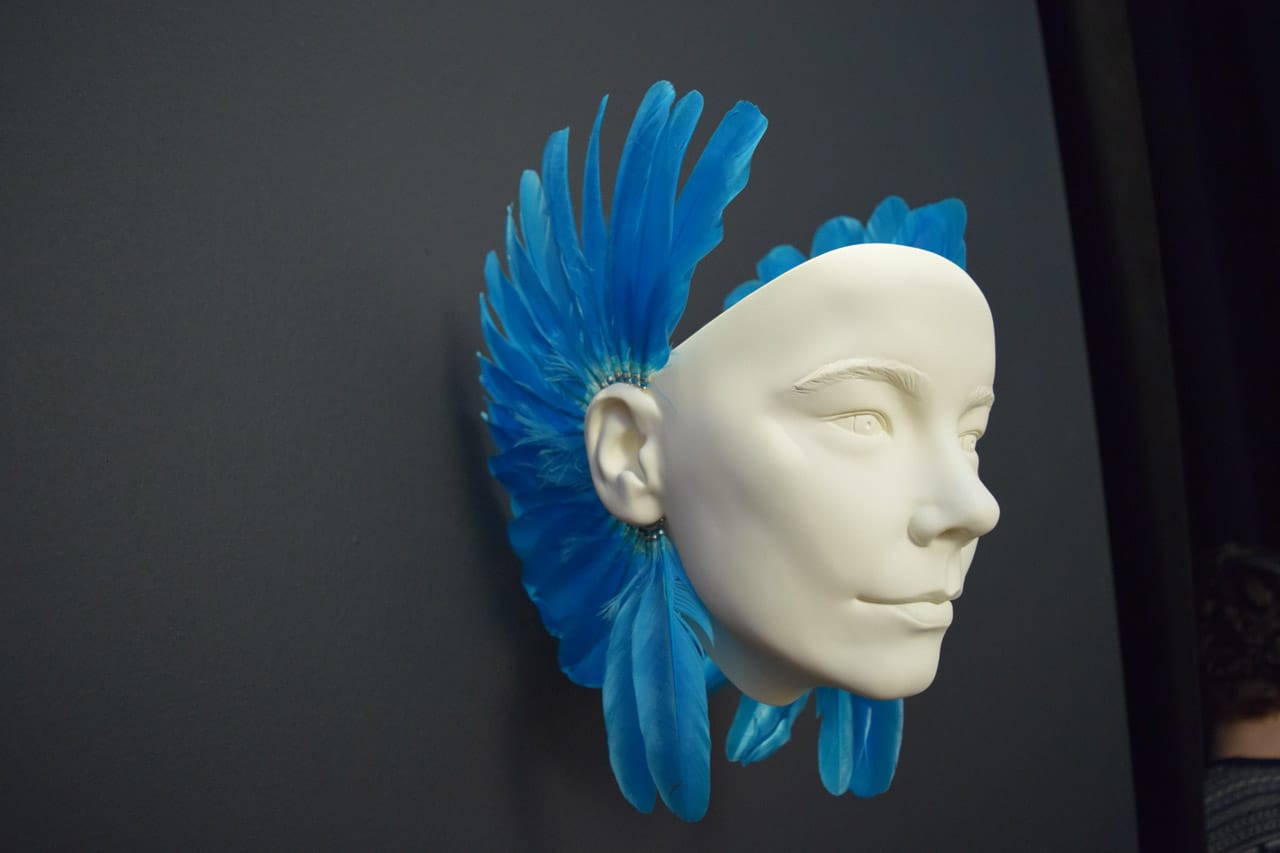 Shaun Leane, Feather Ear Pieces (2003/15) (photo by Benjamin Sutton/Hyperallergic)