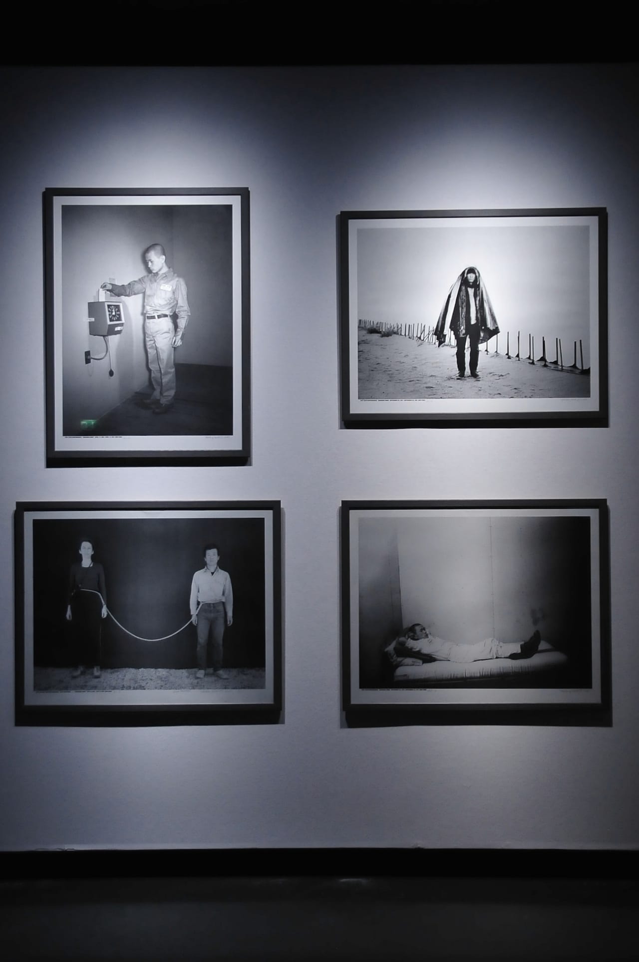 Installation view of documentation of Tehching Hsieh’s durational performances at Haus der Kulturen der Welt. Bottom left: Rope Piece, Tehching Hsieh and Linda Montano, 1983-84. Photo by Paco Neumann, courtesy of transmediale (click to enlarge)