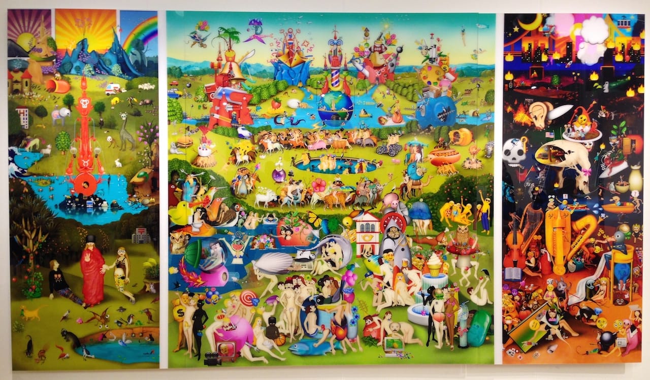 Carla Gannis, The Garden of Emoji Delights, 2014. Archival C-print mounted on plexi with semi-gloss front lamination, 84 x 156 inches. Courtesy of the artist and TRANSFER, Brooklyn, NY. 