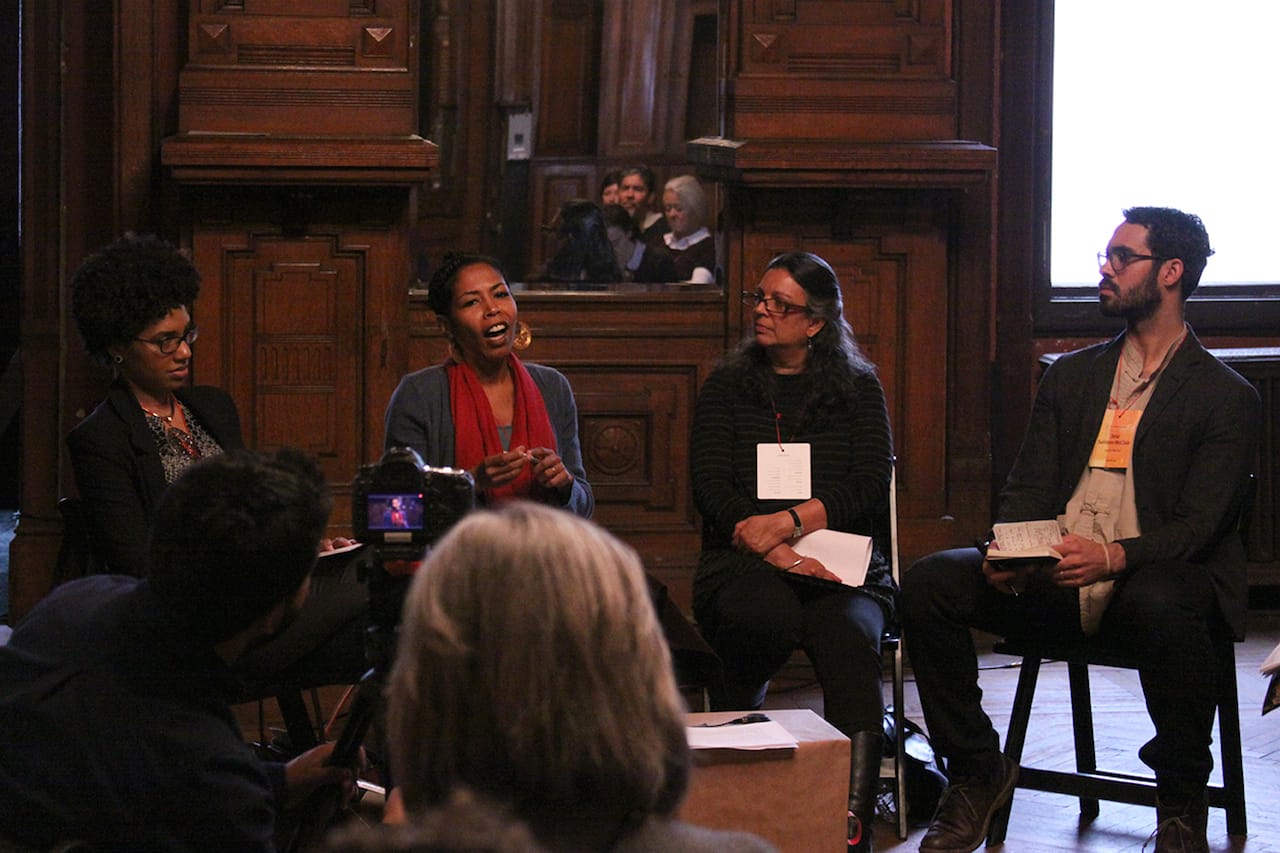 Towards Equity, Access, and Social Justice. From left: LaToya Ruby Frazier, Fadwa Abbas, Dipti Desai,  Jose Serrano-Mclain. © Lloyd Mulvey. All images courtesy of ART21.