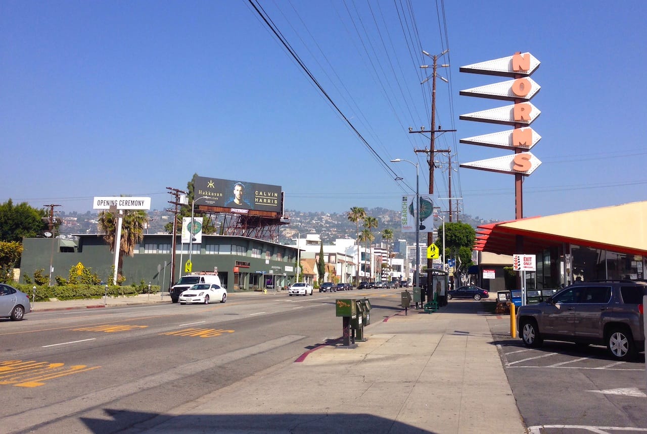 The view West down La Cienega.