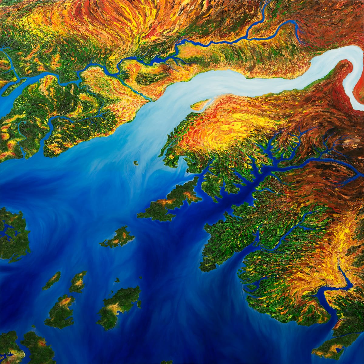 John Sabraw (b. 1968) Bijagos oil on canvas, 2015 60 x 60 inches signed, dated and titled verso