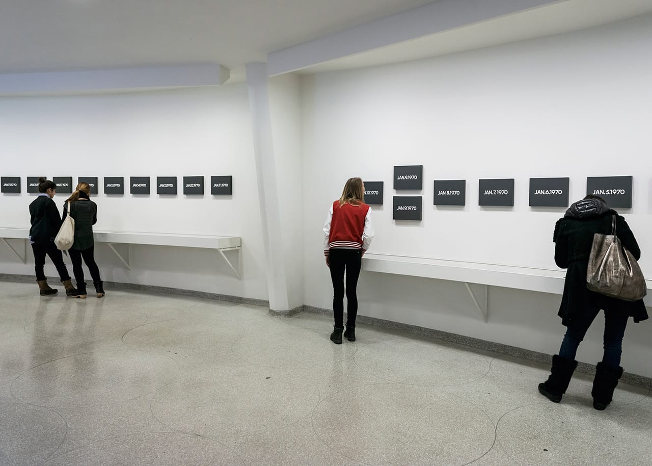 Installation view of 'On Kawara — Silence' at the Solomon R. Guggenheim Museum (photo by David Heald © Solomon R. Guggenheim Foundation)