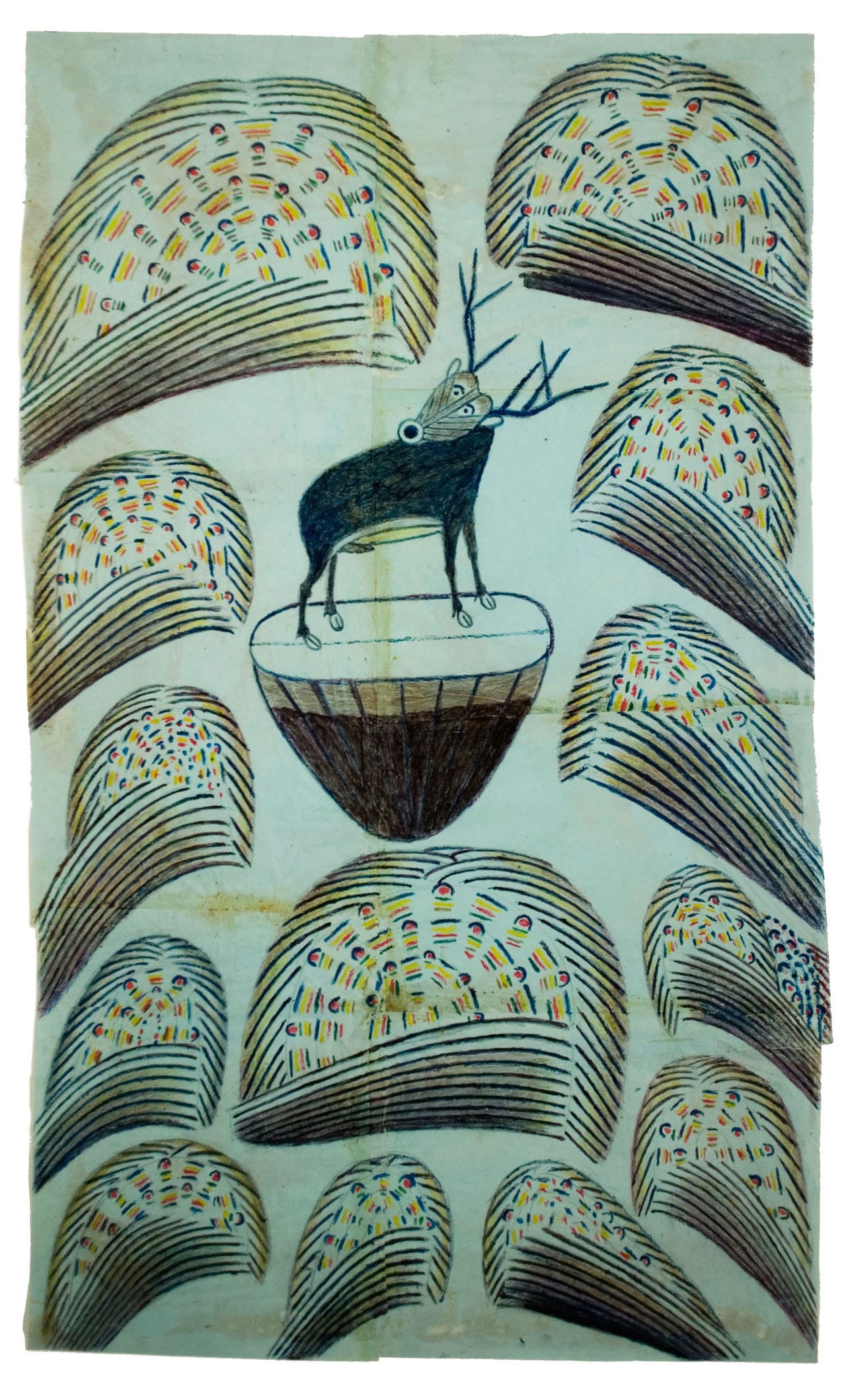 Untitled (Stag on Mound with Fireworks) c. 1952-53 Graphite, tempera and crayon on paper 32 x 19 1/2 in; 81.3 x 49.3 cm