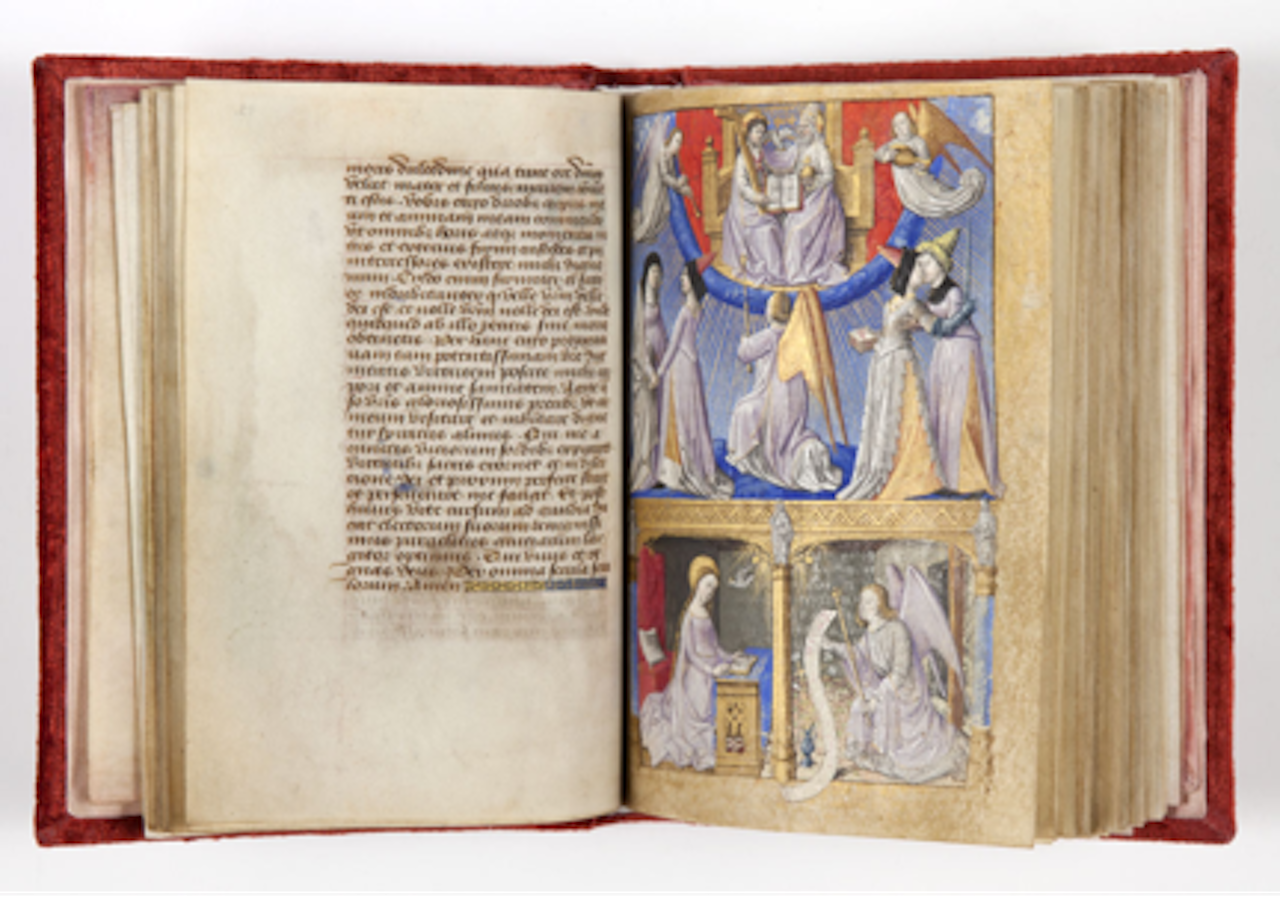 René of Lorena “Book of Hours” (15th C) with paintings by Maitre Francois. XVe siècle Parchemin, Collection Museu Gulbenkian, Lisbon, 78 folios 15 x 12 x 3 cm (click to enlarge)