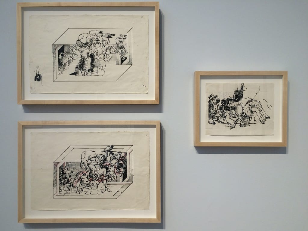 Installation view of Victor Moscoso's 'Psychedelic Drawings, 1967-1982' at Andrew Edlin Gallery (photo by the author for Hyperallergic)