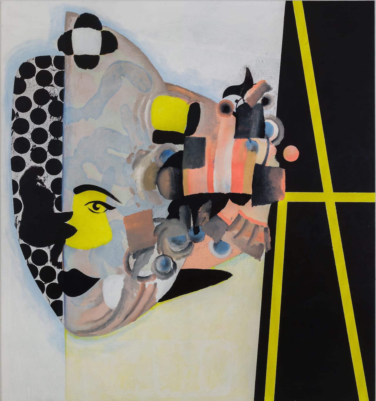 Charline von Heyl, "Carlotta" (2013), oil, acrylic and charcoal on canvas (Ovitz Family Collection, Los Angeles; courtesy of the artist and Petzel, New York; photo by Jason Mandella)
