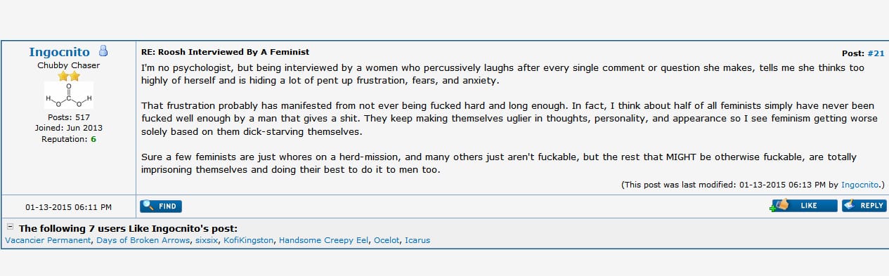 One of the many posts from the Roosh V Forum.