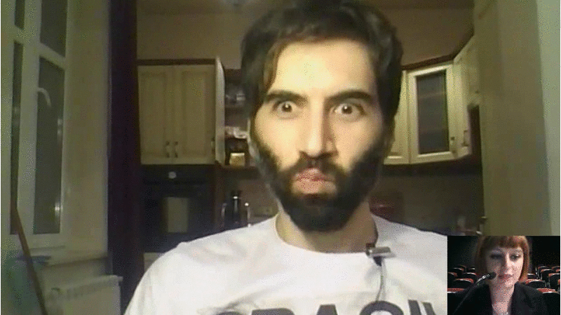 Gif from Washko's interview of Roosh V. Gif courtesy the artist.
